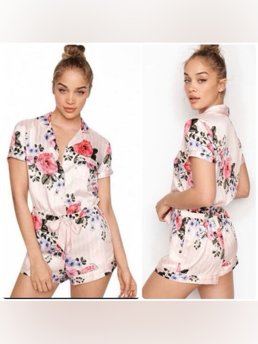 Victoria's Secret Floral Satin Romper Pajamas - Small